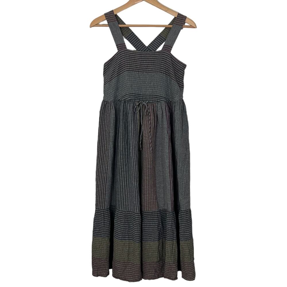 Sita Murt Striped Crepe Midi Dress Lightweight Comfy Cross Back BOHO Size Small - Picture 3 of 11